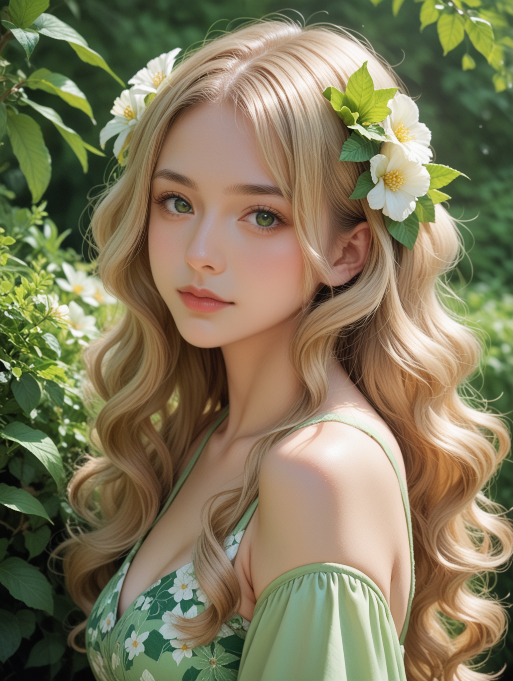 04369-784177724-score_9, score_8_up, score_7_up,_1girl, portrait, blonde hair, green green hign neck dress, floral backgrtound, looking at viewe.png